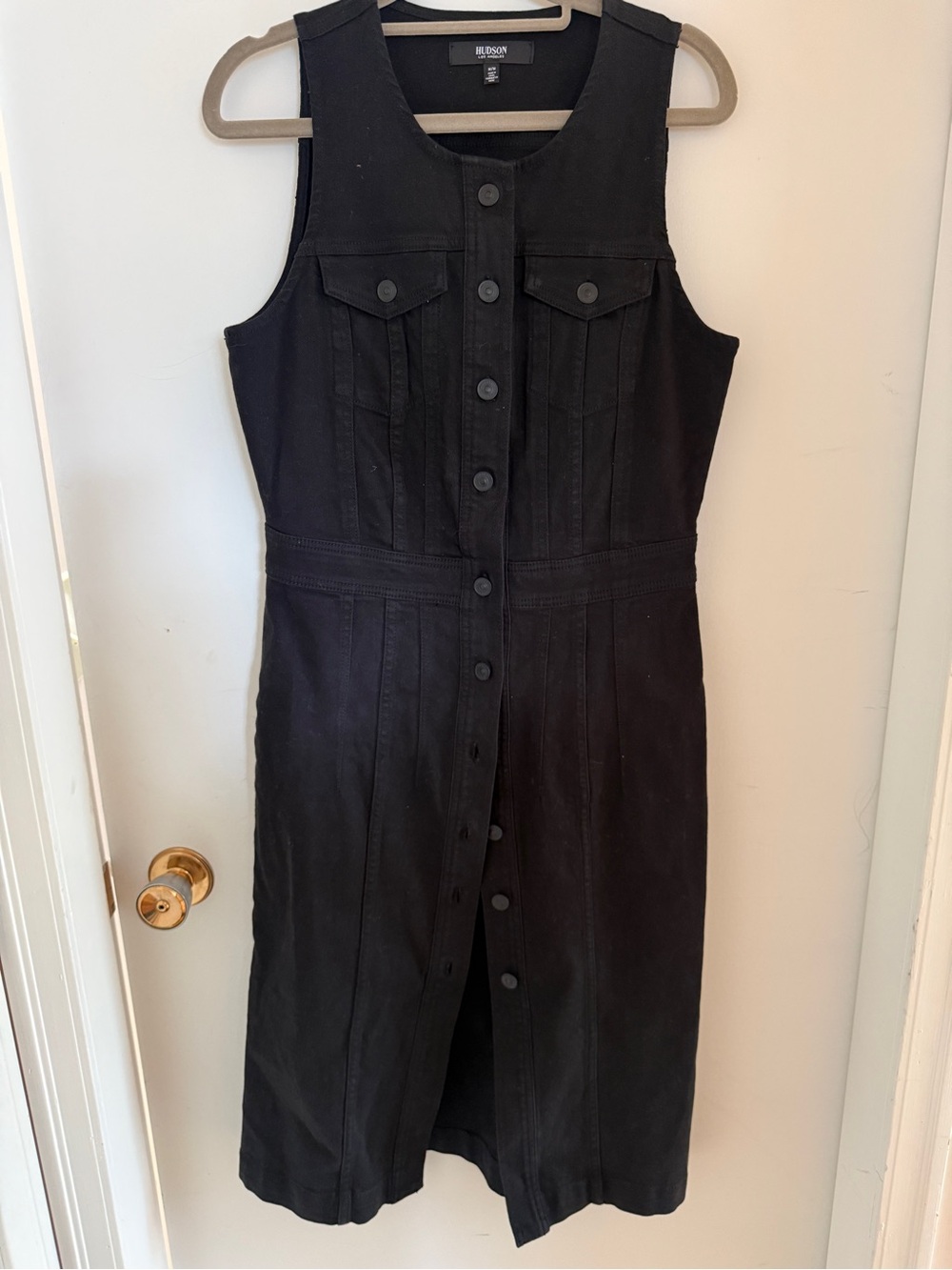 Hudson Los Angeles Black Denim Button Front Midi Dress M Stretch